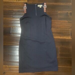 Michael Kors Navy Blue Sheath Mini Dress Mock Neck